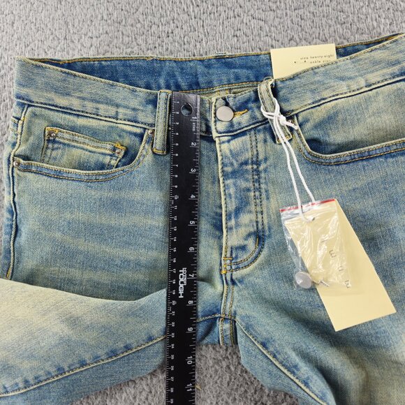 mnml M5 Stretch Denim Jeans Mens 28 Blue Ankle Zip Tapered Skinny Distressed - Picture 8 of 15